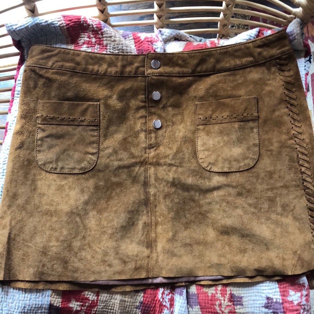 Real suede a-line button up skirt